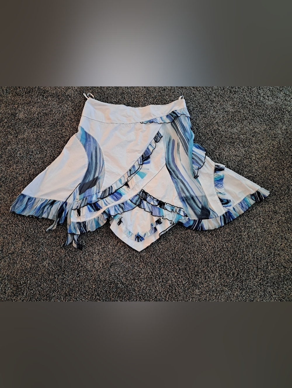 White and Blue With Aqua Ruffle Skirt By Crisca